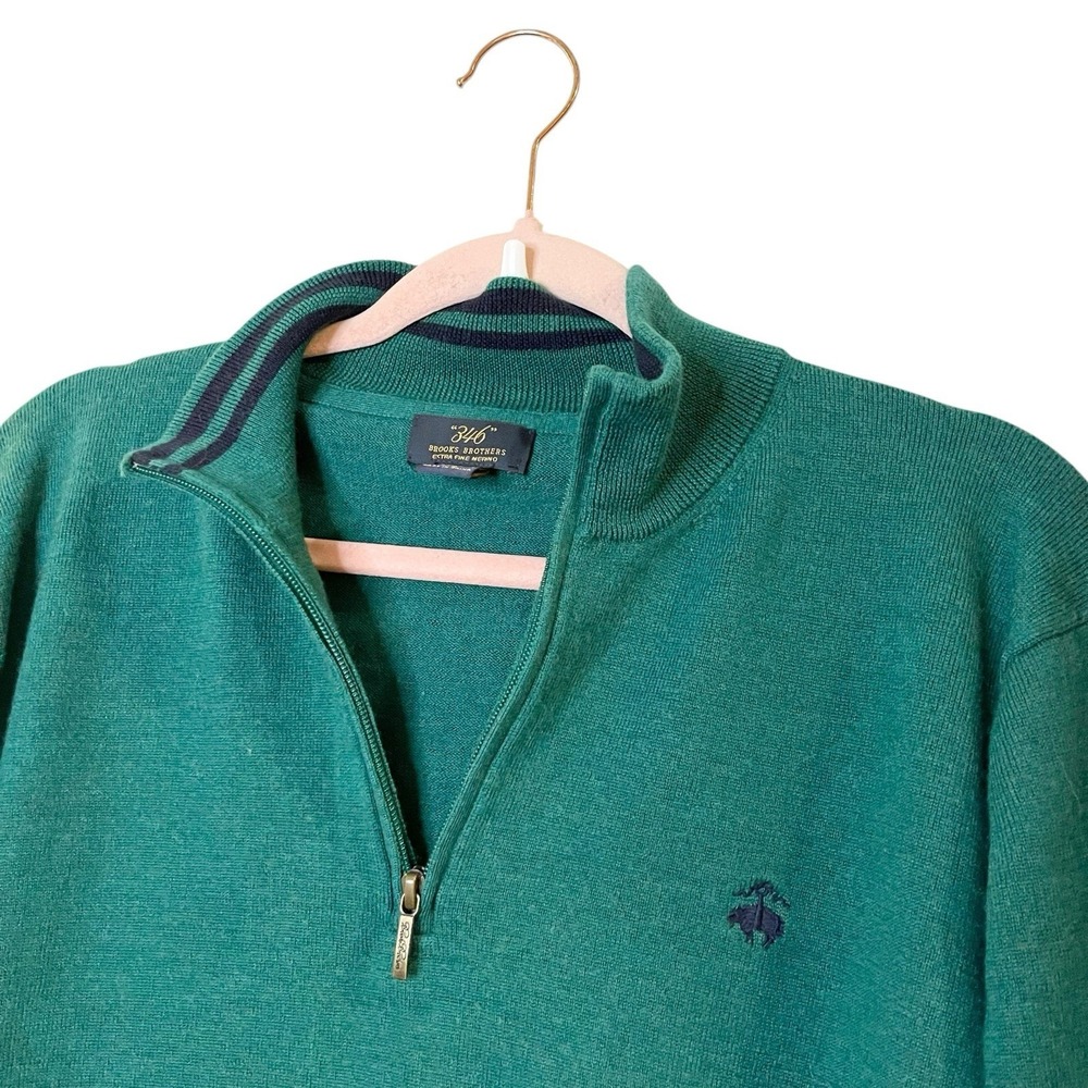Brooks Brothers 346 Sweater Mens XL Green 100% Extra Fine Merino Wool 1/4 Zip - Picture 3 of 5